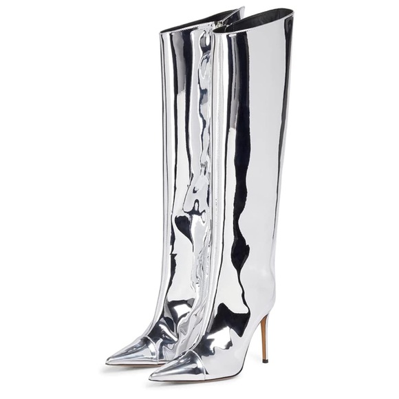 Arqa Metallic Knee High Boots Stiletto Heel Wide Calf  Pointed Toe size 10 43 - Picture 3 of 11